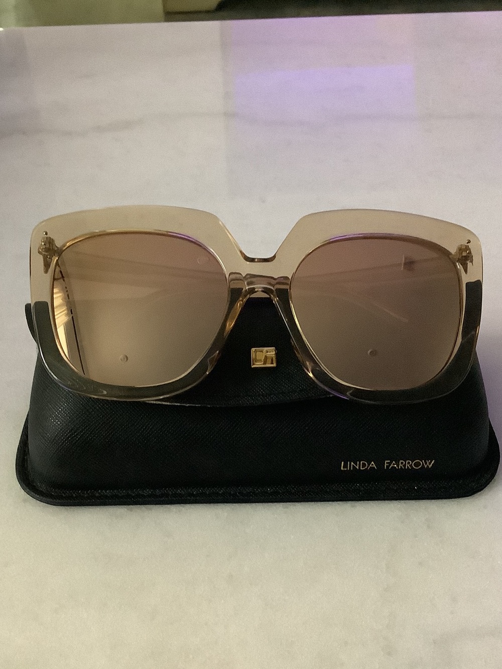 Linda Farrow 2020s Acetate Cat Eye Sunglasses w/ Gold Accents, Brand New